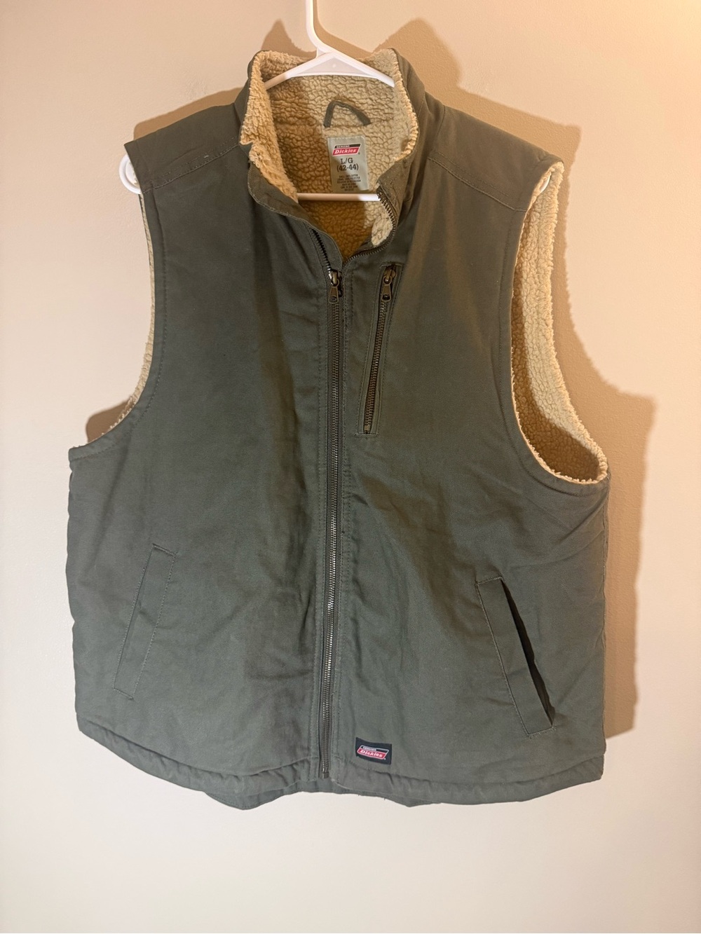 Vintage Dickies Men’s Olive Green Sherpa-Lined Work Vest Large